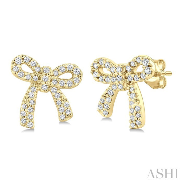 1/4 Ctw Round Cut Diamond Bow Petite Fashion Earrings in 10K Yellow Gold