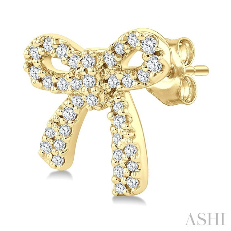 1/4 Ctw Round Cut Diamond Bow Petite Fashion Earrings in 10K Yellow Gold