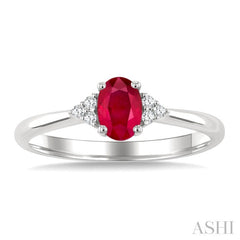 1/20 Ctw Oval Cut 6X4 MM Ruby and Round Cut Diamond precious Ring in 10K White Gold