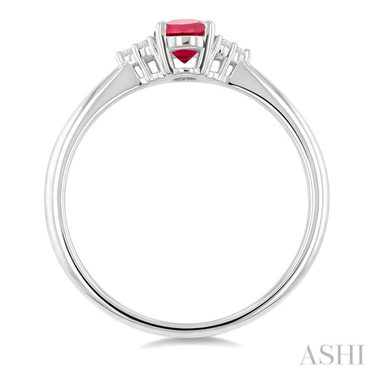 1/20 Ctw Oval Cut 6X4 MM Ruby and Round Cut Diamond precious Ring in 10K White Gold