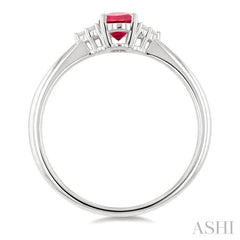 1/20 Ctw Oval Cut 6X4 MM Ruby and Round Cut Diamond precious Ring in 10K White Gold