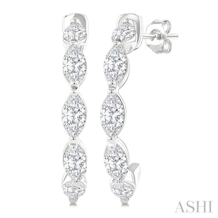 3/4 Ctw Marquise Cut Diamond Fashion Half Hoop Earring in 14K White Gold
