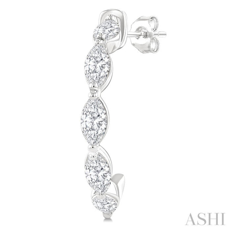 3/4 Ctw Marquise Cut Diamond Fashion Half Hoop Earring in 14K White Gold