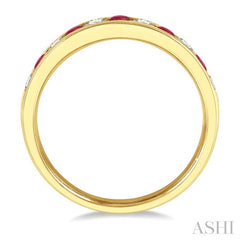 2.3 MM Round Shape Ruby and 1/4 Ctw Round Cut Diamond Precious Wedding Band in 14K Yellow Gold