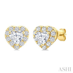 1/3 Ctw Heart and Round Cut Diamond Fashion Halo Stud Earrings in 14K Yellow Gold