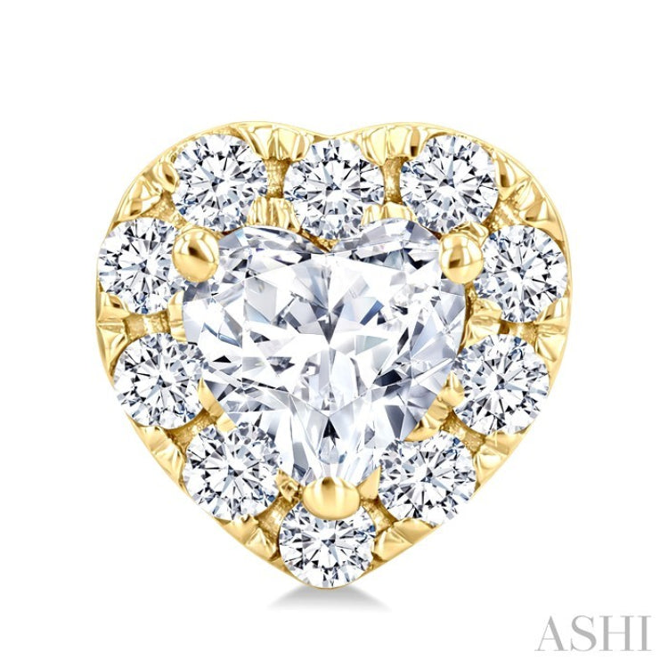 1/3 Ctw Heart and Round Cut Diamond Fashion Halo Stud Earrings in 14K Yellow Gold