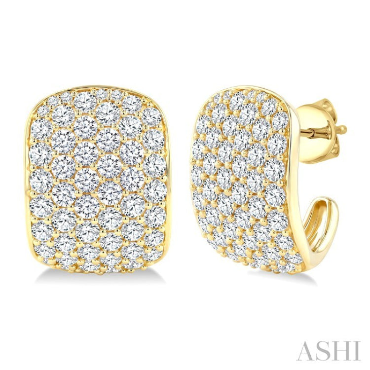 4 Ctw 6 Row Round Cut Diamond Fashion Half Hoop Earrings in 14K Yellow Gold