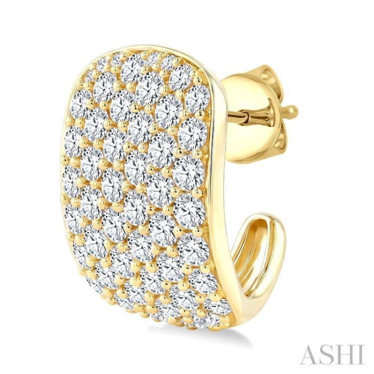 4 Ctw 6 Row Round Cut Diamond Fashion Half Hoop Earrings in 14K Yellow Gold