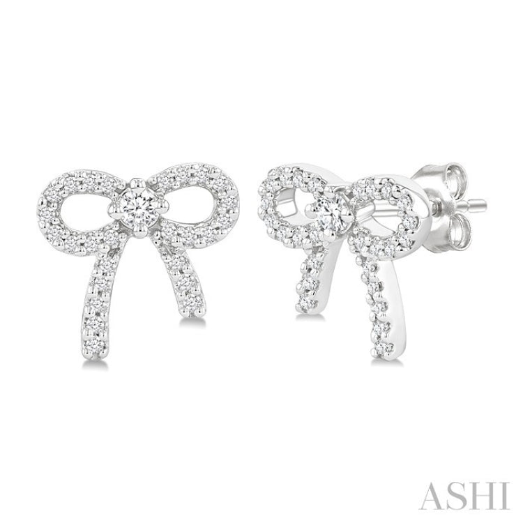 1/4 Ctw Round Cut Diamond Bow Petite Fashion Earrings in 10K White Gold