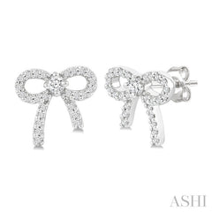 1/4 Ctw Round Cut Diamond Bow Petite Fashion Earrings in 10K White Gold