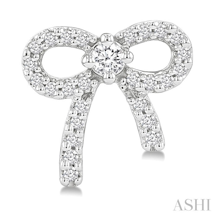 1/4 Ctw Round Cut Diamond Bow Petite Fashion Earrings in 10K White Gold