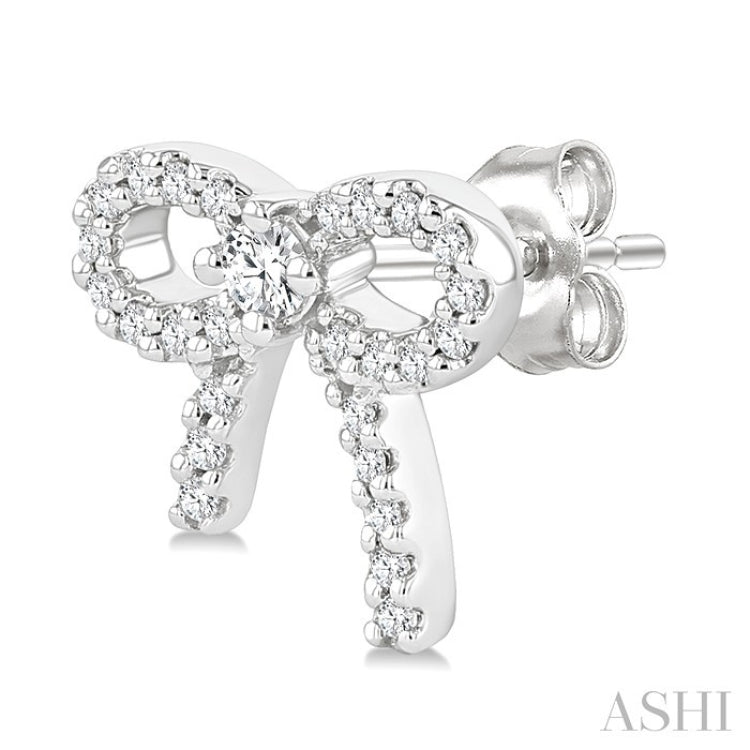 1/4 Ctw Round Cut Diamond Bow Petite Fashion Earrings in 10K White Gold