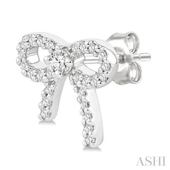 1/4 Ctw Round Cut Diamond Bow Petite Fashion Earrings in 10K White Gold
