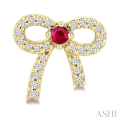 2MM Round Cut Ruby and 1/6 Ctw Round Cut Diamond Bow Petite Precious Fashion Earrings in 10K Yellow Gold