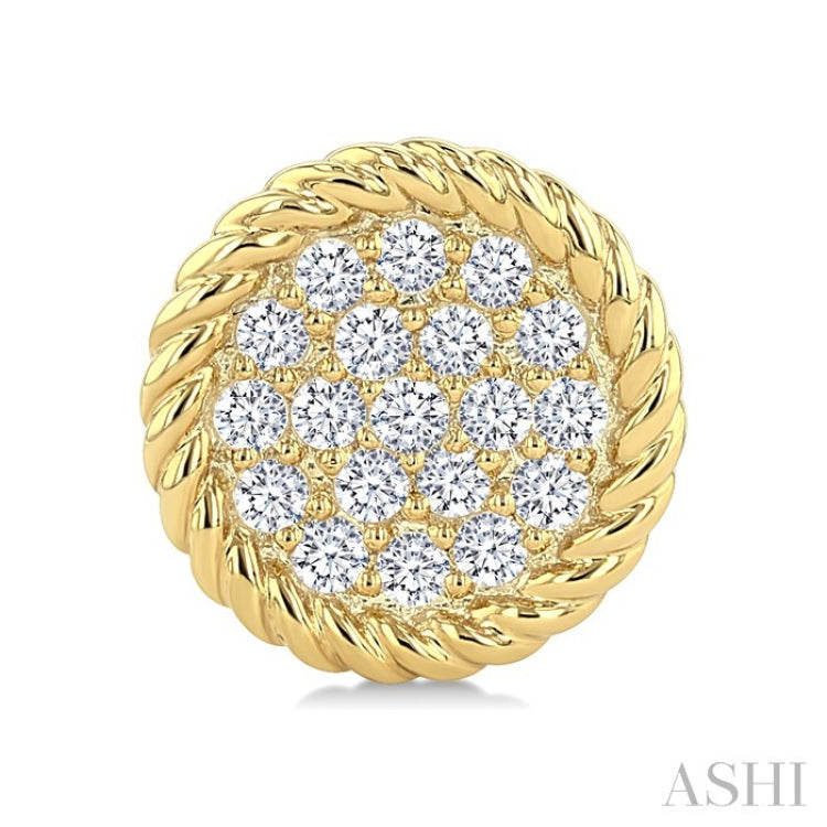 1/5 Ctw Round Cut Diamond Rope Border Circle Motif Fashion Stud Earring in 10K Yellow Gold