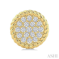 1/5 Ctw Round Cut Diamond Rope Border Circle Motif Fashion Stud Earring in 10K Yellow Gold