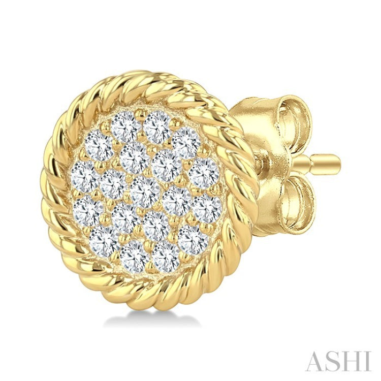 1/5 Ctw Round Cut Diamond Rope Border Circle Motif Fashion Stud Earring in 10K Yellow Gold