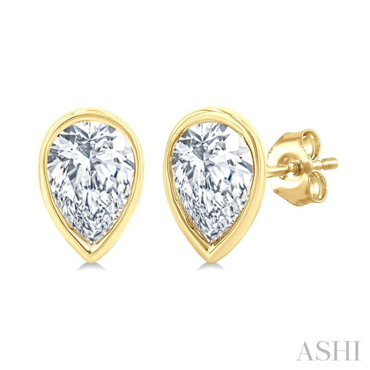 1/5 Ctw Petite Bezel Set Pear Cut Diamond Fashion Stud Earring in 14K Yellow Gold
