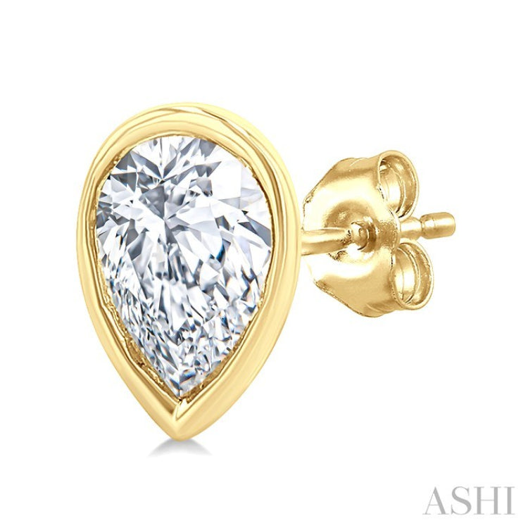 1/5 Ctw Petite Bezel Set Pear Cut Diamond Fashion Stud Earring in 14K Yellow Gold