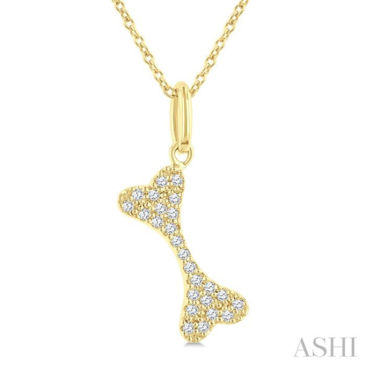 1/10 Ctw Dog Bone Petite Round Cut Diamond Fashion Pendant With Chain in 10K Yellow Gold