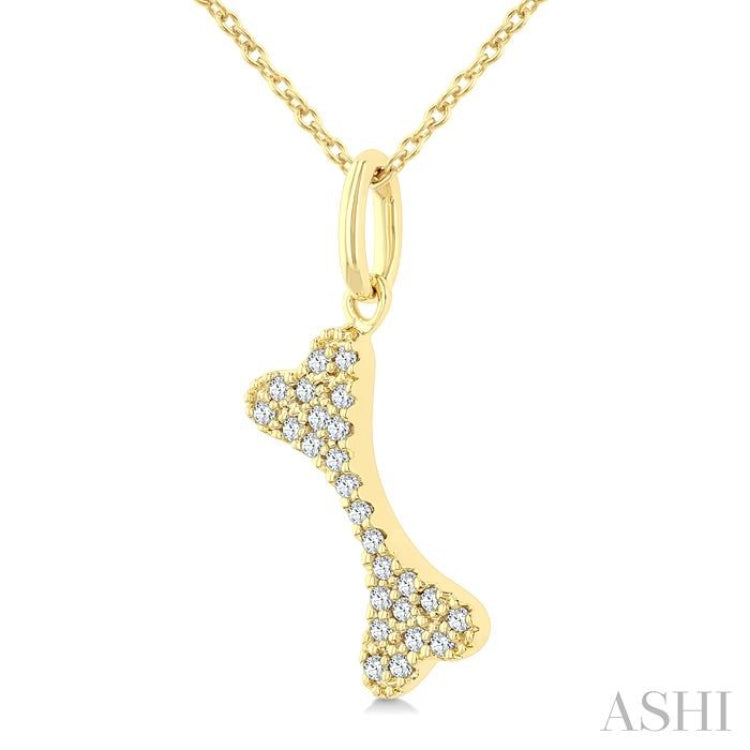 1/10 Ctw Dog Bone Petite Round Cut Diamond Fashion Pendant With Chain in 10K Yellow Gold