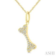 1/10 Ctw Dog Bone Petite Round Cut Diamond Fashion Pendant With Chain in 10K Yellow Gold