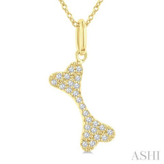 1/10 Ctw Dog Bone Petite Round Cut Diamond Fashion Pendant With Chain in 10K Yellow Gold