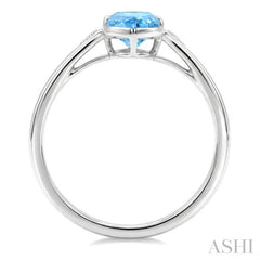 16X6 MM Evoque Gemstones Oval Shape Blue Topaz and 1/50 Ctw Round Cut Diamond Semi-Precious Ring in 10K White Gold