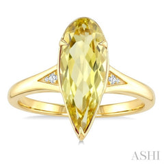 16X6 MM Evoque Gemstones Pear Shape Lemon Quartz and 1/50 Ctw Round Cut Diamond Semi-Precious Ring in 10K Yellow Gold
