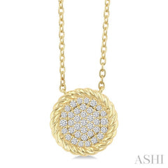 1/5 Ctw Round Cut Diamond Rope Border Circle Motif Fashion Pendant With Chain in 10K Yellow Gold