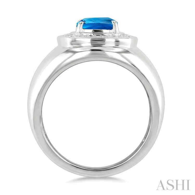 8 MM Cushion Shape Blue Topaz and 1/20 Ctw Round Cut Diamond Semi-Precious Ring in Sterling Silver