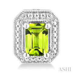 6X4 MM Octagon Shape Peridot and 1/50 Ctw Round Cut Diamond Semi-Precious Earrings in Sterling Silver