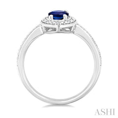 7X5 MM Oval Shape Lab-Created Sapphire and 1/50 Ctw Round Cut Diamond Precious Ring in Sterling Silver