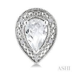 6X4 MM Pear Shape White Topaz and 1/50 Ctw Round Cut Diamond Semi-Precious Earrings in Sterling Silver