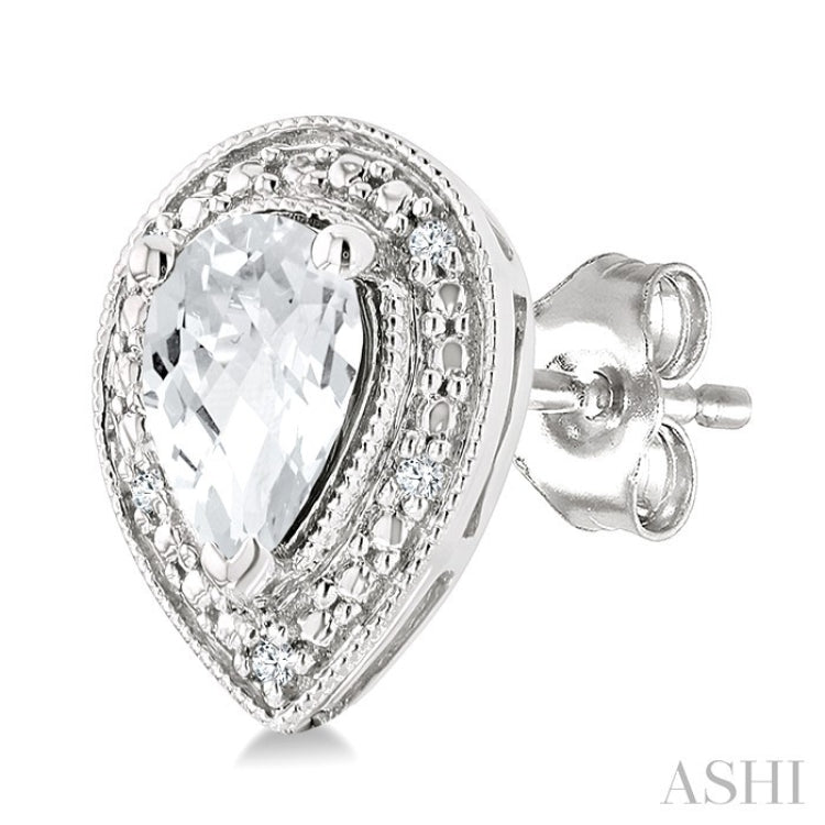 6X4 MM Pear Shape White Topaz and 1/50 Ctw Round Cut Diamond Semi-Precious Earrings in Sterling Silver