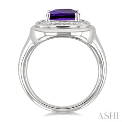 8 MM Cushion Shape Amethyst and 1/20 Ctw Round Cut Diamond Bold Semi-Precious Ring in Sterling Silver