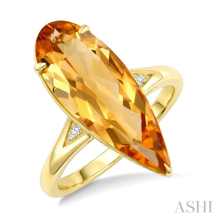 22X8 MM Evoque Gemstone Pear Shape Citrine and 1/50 Ctw Round Cut Diamond Semi-Precious Ring in 14K Yellow Gold