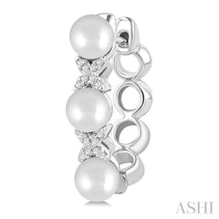 5 MM Cultured Pearl and 1/10 Ctw Round Cut Diamond Flower Earrings in 14K White Gold