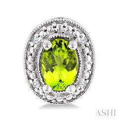 6X4 MM Oval Shape Peridot and 1/50 Ctw Round Cut Diamond Semi-Precious Earrings in Sterling Silver