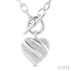 1/10 Ctw Round Cut Diamond Swirl Design Heart Toggle Fashion Necklace in Sterling Silver