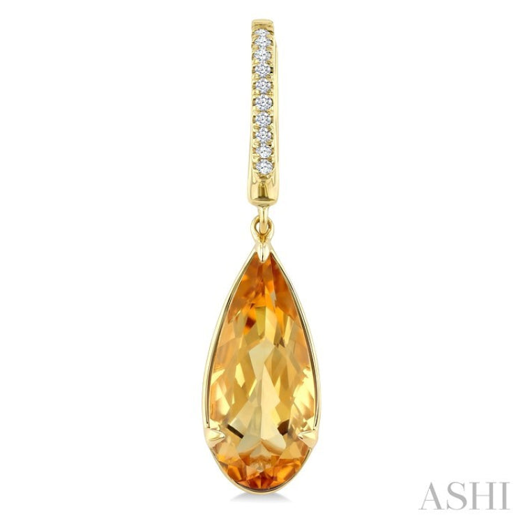14X6 MM Evoque Gemstones Pear Shape Citrine and 1/10 Ctw Round Cut Diamond Semi-Precious Earrings in 14K Yellow Gold