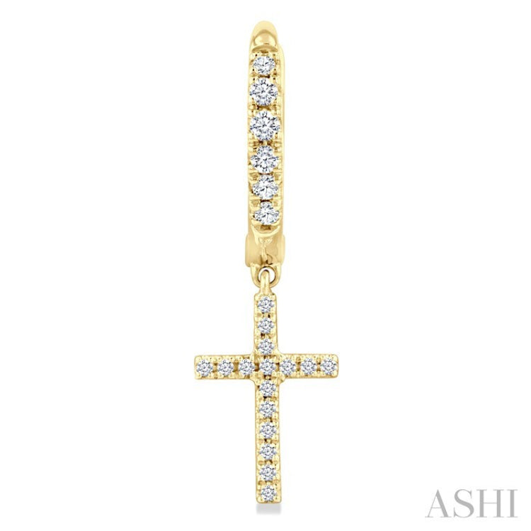 1/3 Ctw Round Cut Diamond Cross Charm Petite Fashion Huggie Earrings in 14K Yellow Gold