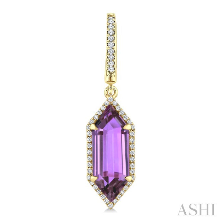16X6 MM Evoque Gemstones Hexagon Shape Amethyst and 3/8 Ctw Round Cut Diamond Semi-Precious Earrings in 14K Yellow Gold