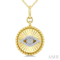 1/10 Ctw Round Cut Diamond Evil Eye Round Fluted Medallion Fashion Pendant With Chain in 10K Yellow and White Gold