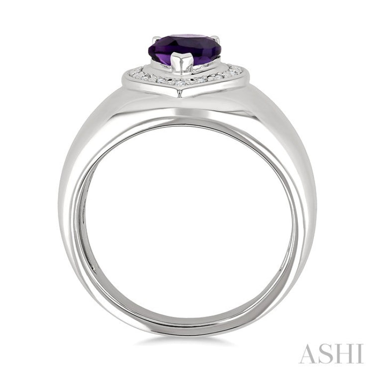 8X5MM Pear Cut Amethyst and 1/20 Ctw Round Cut Diamond Semi-Precious Bold Ring in Sterling Silver