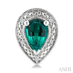 6X4 MM Pear Shape Lab-Created Emerald and 1/50 Ctw Round Cut Diamond Precious Earring in Sterling Silver