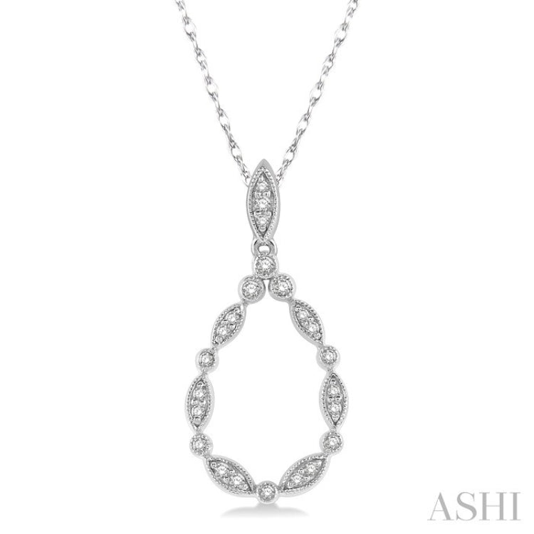 1/8 Ctw Marquise Lattice Hollow Drop Round Cut Diamond Pendant With Chain in 14K White Gold