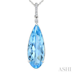 22X8 MM Evoque Gemstones Pear Shape Blue Topaz and 1/20 Ctw Round Cut Diamond Semi-Precious Pendant With Chain in 14K White Gold