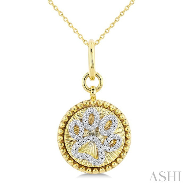 1/6 Ctw Round Cut Diamond Dog Paw Round Fluted Medallion Fashion Pendant With Chain in 10K Yellow and White Gold
