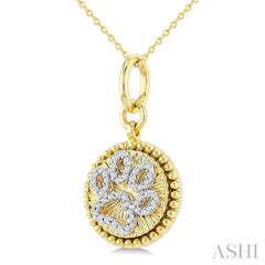 1/6 Ctw Round Cut Diamond Dog Paw Round Fluted Medallion Fashion Pendant With Chain in 10K Yellow and White Gold
